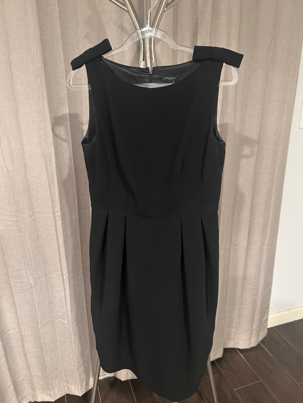 Ann Taylor Black Sleeveless Midi Dress with Shoulder Bows